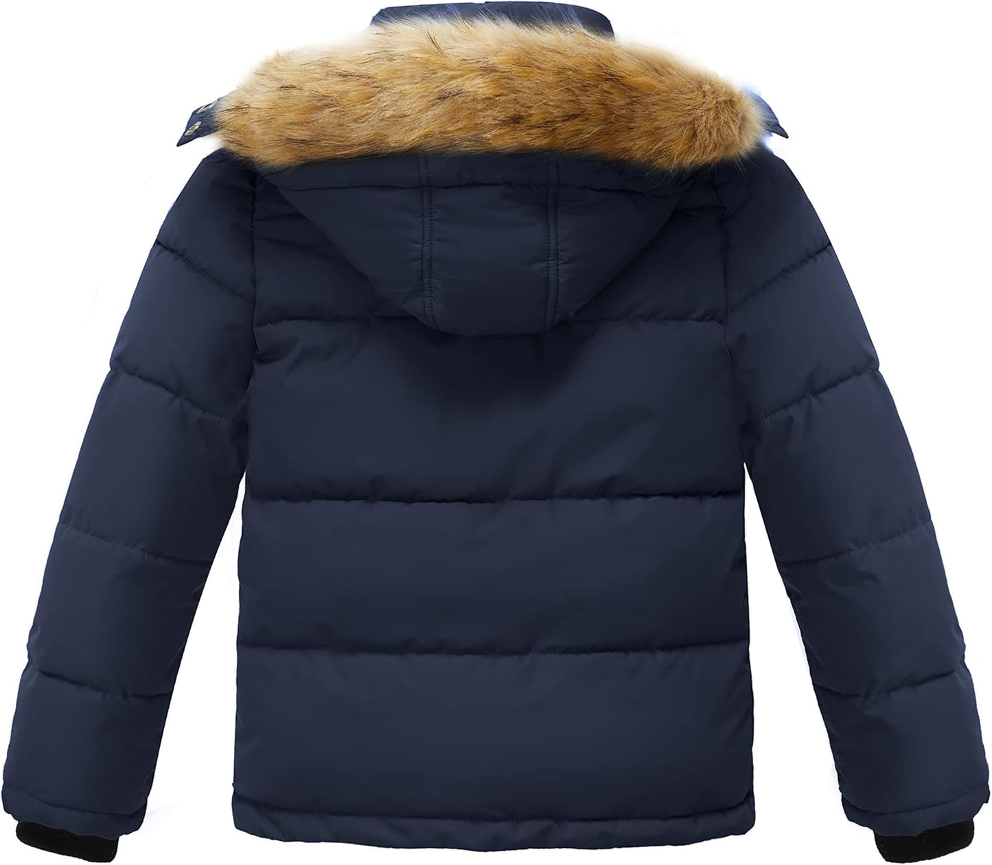 Boys' Winter Coat Warm Puffer Coat Waterproof Winter Jacket with Faux Fur Hood