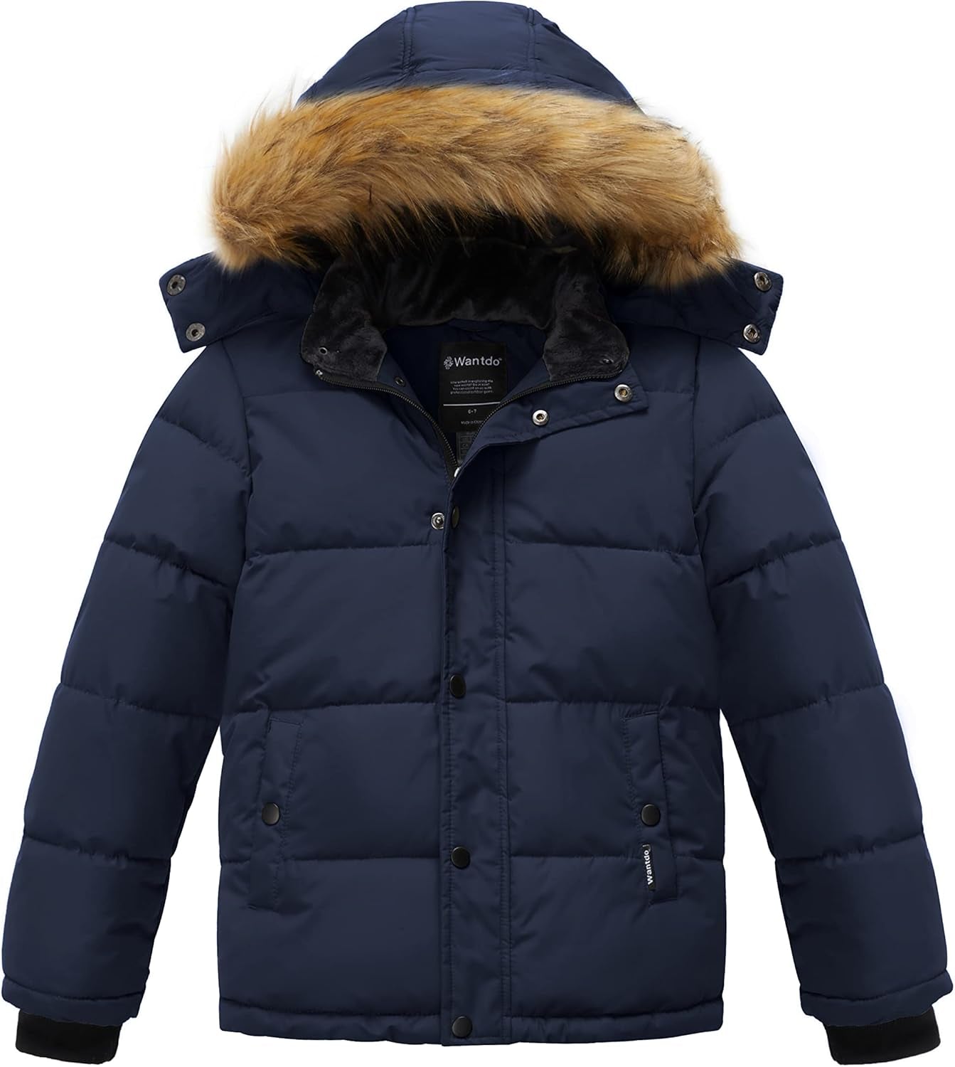 Boys' Winter Coat Warm Puffer Coat Waterproof Winter Jacket with Faux Fur Hood