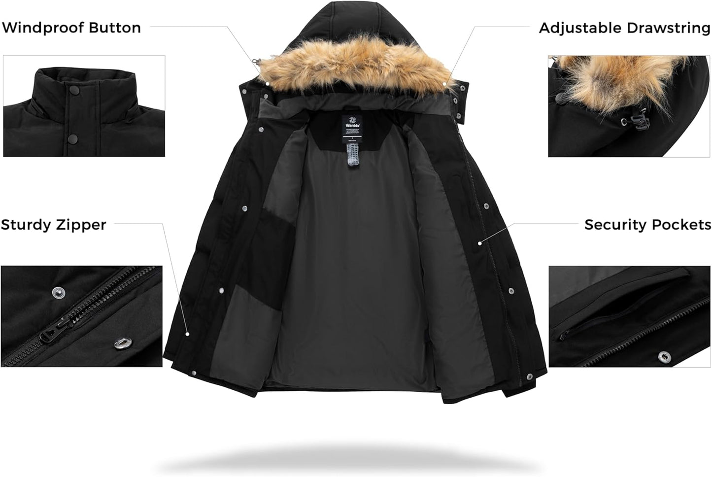 Men'S Hooded Winter Coat Waterproof Puffer Jacket Warmth Winter Jacket