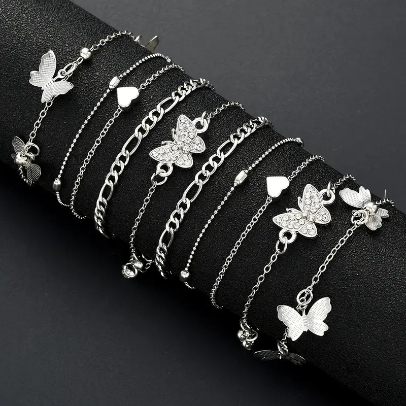 Bohemian rhinestone anklet set
